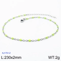 Stainless steel anklet with neon green enamel dots and adjustable lobster clasp closure - Silver Chain Neon Green Bead (KJ1751-Z)
