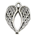 Antique silver heart-shaped angel wings pendant with detailed feather texture - Heart Wing Pendant (14097)