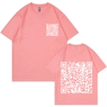 Pink crew neck T-shirt with white QR code prints on front and back in cotton fabric - Light Pink
