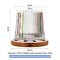 Vertical striped 270ml glass whiskey tumbler with hand-painted color and wood base - Multicolor Stripe Pattern with Wooden Base
