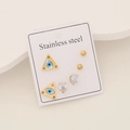 Three pairs of stainless steel stud earrings set with evil eye, zircon and gold balls - Triangle Eye Style (7#)