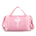Pink cylinder ballet bag for girls with lace ruffles, bow, and dancer silhouette - Pink (Long Lace Dancer)