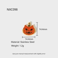 Detailed view of Halloween pumpkin cat pendant with size measurements and stainless steel info - NXC098-Orange Pumpkin