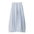 Jeans a palloncino a vita alta in denim celeste con gamba larga su sfondo bianco - XS / Azzurro
