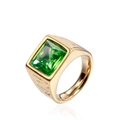 Men's vintage golden stainless steel ring featuring a large square-cut green gemstone - Gold / Light Green Zirconia