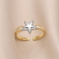 Bague réglable plaquée or avec étoile en argent et détails en zircons scintillants - Style C-Étoile 3D Bicolore Avec Zircone