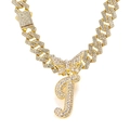 Gold plated hip hop necklace with iced-out butterfly and letter J pendant on Cuban link chain - Gold Letter J