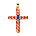Golden cross pendant with red enamel and multicolored gemstones for jewelry making - Pendant 83 (Gold Red Enamel Multi Stone Cross)