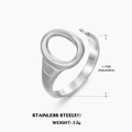 Anillo abierto de acero inoxidable plateado con diseño ovalado ajustable de 2,2g - Abierto Ajustable / Color Acero