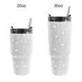 Silver rhinestone vacuum insulated tumblers in 20oz and 30oz sizes with black lids - 600ml (20oz) / Silver