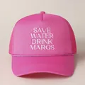 Hot pink trucker hat with white letter embroidery and breathable mesh back for outdoors - One Size / Rose Red