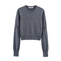 Schicker dunkelgrauer Strickpullover mit dekorativen Knöpfen und Rundhalsausschnitt - S / Grau