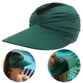 Women's dark green sun visor hat with pleated fabric design for outdoor sports - Dark Green