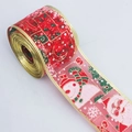 Ruban de Noël en faux jute avec motifs de bonhomme de neige et bord doré - Père Noël Bord Doré
