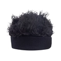 Détail d'un bonnet perruque noir créatif avec des fibres synthétiques frisées et base en tricot - Taille unique / Fausse Fourrure Noire