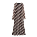 Maxikleid aus Plaid-Mesh mit langen Ärmeln und Rundhalsausschnitt in Braun und Beige - S / Braunes Karo
