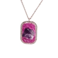 Collana con ciondolo in ametista grezza e montatura in strass oro rosa lucido - Oro Rosa Rettangolare Base Rosa Ametista