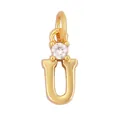 Gold plated letter U pendant with sparkling zircon stone accent for necklace charms - Single Stone Letter U
