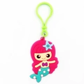 Detailed view of cute cartoon mermaid keychain with pink hair and soft PVC texture - Magenta / Plastic Buckle