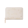 Cute cream PU leather short wallet featuring gold cat paw patterns and zipper closure - Off-white
