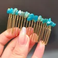Pettine per capelli vintage dorato con pietre di cristallo blu cielo per accessori donna - Labradorite Blu + Pettine Oro 20 Denti