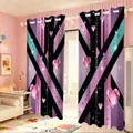 Elegant purple heart print velvet blackout curtains with metal grommets in a bedroom - 142*160CM (Set of 2) / Purple Heart Geometric