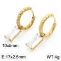 Gold plated stainless steel hoop earrings with rectangle zircon pendant 10x5mm - Gold/White