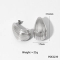 Polished silver stainless steel water drop earrings with textured shell pattern stripes - Striped Hollow Style (PDE2239)