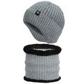 Grey winter knit hat and neck warmer set with snowflake patch and fleece lining - Light Gray Set