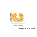 Detailed view of golden honeycomb ring showing 0.9cm width and 2cm diameter dimensions - Adjustable Open / Honeycomb Texture Style (TYGR0183)