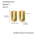 U-shaped stainless steel gold hoop earrings with green zircon stones gradient design - Small / Green