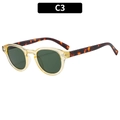 Retro-Sonnenbrille mit bernsteinfarbenem Rahmen und Schildpatt-Bügeln, Modell C3 - Transparenter Gelber Rahmen Gemischte Bügel Dunkelgrüne Linsen