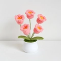 Handmade crochet pink tulip potted plant with five flowers in white ceramic pot - 5-Head Lily of the Valley Pink