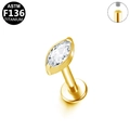 Piercing labret in titanio G23 dorato con zircone marquise e filo interno - Stile Taglio Marquise / Oro - Zircone Marquise