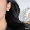 Elegant 10mm round white pearl stud earrings on ear with butterfly zircon accents - EH0244/10mm White Pearl Stud