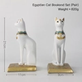 Pair of pearl white Egyptian Bastet cat bookends with gold hieroglyphic resin details - White Bookends (Pair) / H21cm Base W11/9cm