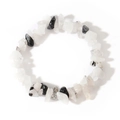 Bracciale elastico con scaglie irregolari di cristallo bianco e tormalina nera - Nero Bianco