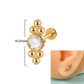 16G gold plated ear stud with white zircon center and symmetrical small gold beads - #7