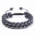 Detail of 10mm tiger eye stone double-layer bracelet with adjustable braided black cord - 8MM-Hematite