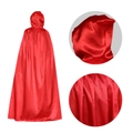 Cape rouge vibrante à capuche en satin pour Halloween avec vues détaillées et arrière - 80cm / Rouge