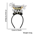 Silver and gold glitter Happy New Year headband with silver tinsel balls for 2026 party - Triple Stars Happy New Year Style