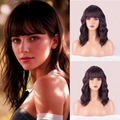 Dark brown wavy wig with bangs, medium length synthetic hair for women's festive cosplay - Dark Brown