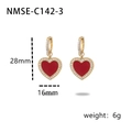 French retro heart-shaped gold titanium steel earrings with red enamel and crystals - Gold/Red