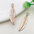 Two rose gold metal feather pendants with intricate textures for DIY jewelry making - 1pc Leaf 7.5x30mm