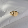 Vintage style 18K gold plated signet ring featuring a finely engraved flower pattern - US 6 / Hibiscus Style