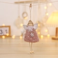 Pink plush angel Christmas tree ornament with faux fur, silver wings and wood bead detail - Angel Pendant (K-TS75) / Deep Pink