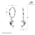 Detailed dimensions of S925 sterling silver dolphin hoop earrings with 1.20g weight spec - 925 Silver / 925 Silver White Gold Plated