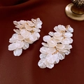 Close-up of pearl petals and gold chain tassel earrings on dark silk background - 10# Silver Pin Golden White Petals