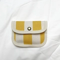 Canvas card holder in yellow and white striped design with bronze metal snap button - Yellow & White Striped