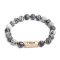 Natural stone beaded bracelet featuring a bronze Hope plaque and grey marbled stones - Ink Texture Stone-Hope